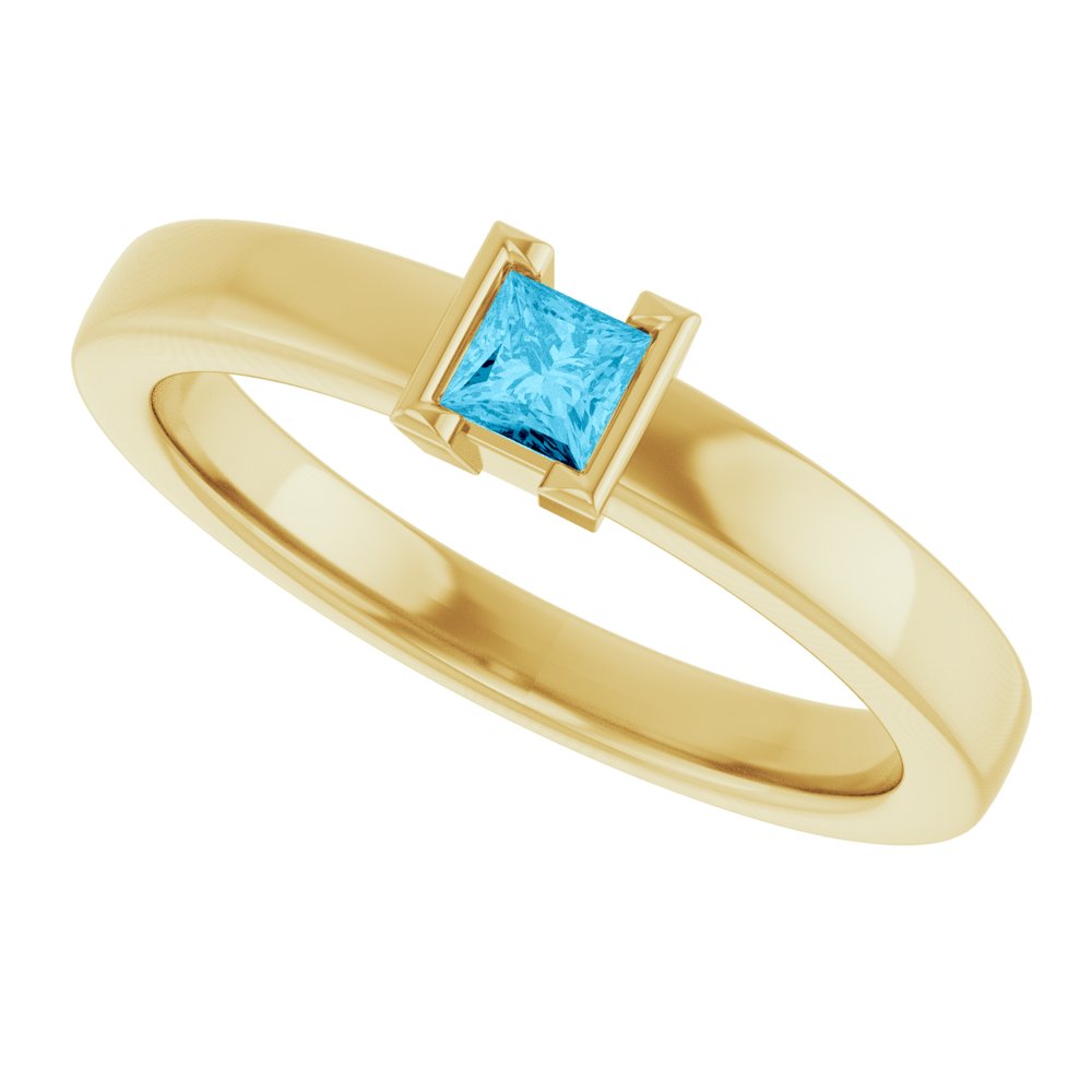 14K Yellow Gold Natural Aquamarine Family Stackable Ring