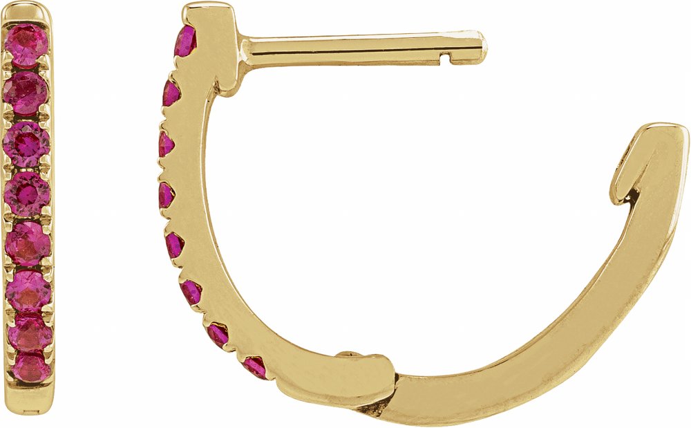14K Yellow Gold Lab-Grown Ruby 12.95 mm Hoop Earrings