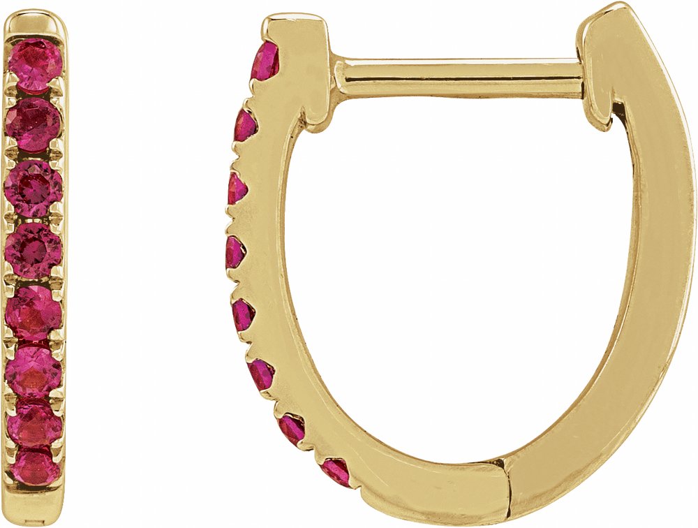 14K Yellow Gold Lab-Grown Ruby 12.95 mm Hoop Earrings