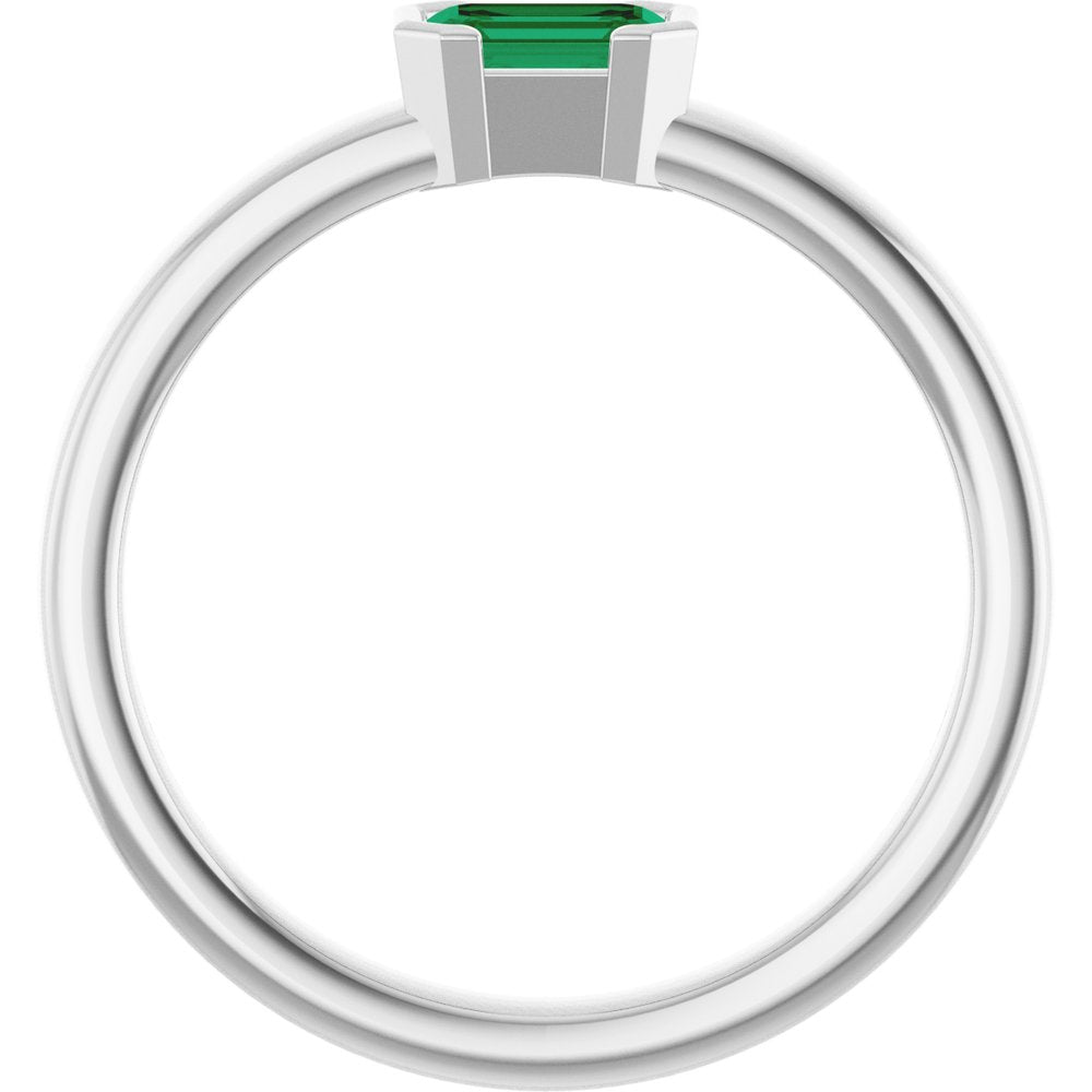 14K White Gold Lab-Grown Emerald Family Stackable Ring