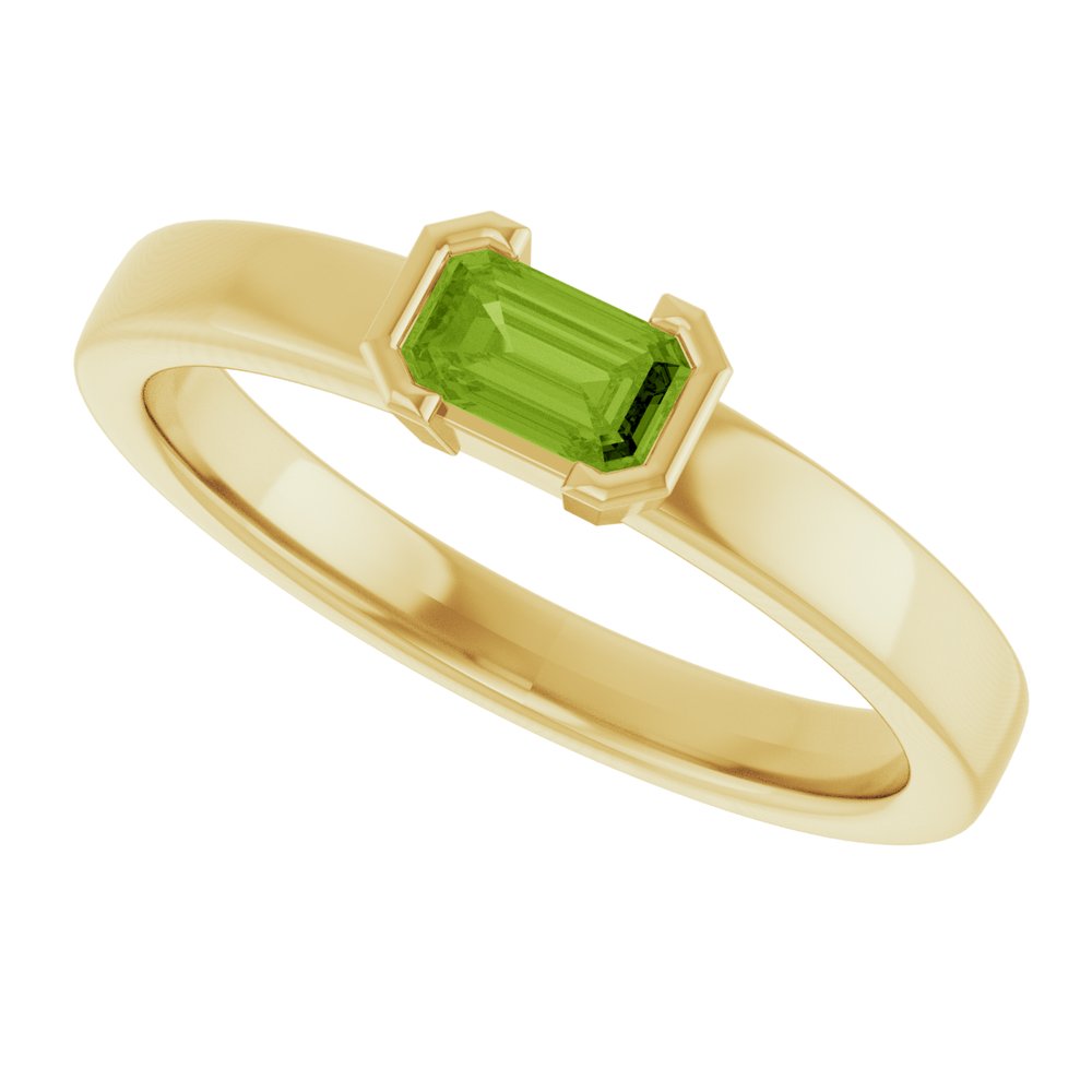 14K Yellow Gold Natural Peridot Family Stackable Ring