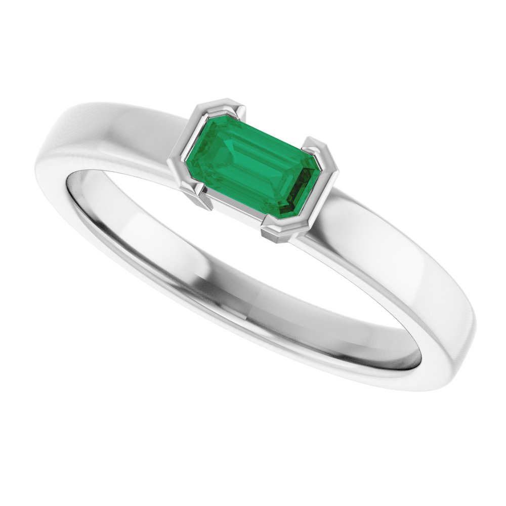 14K White Gold Lab-Grown Emerald Family Stackable Ring