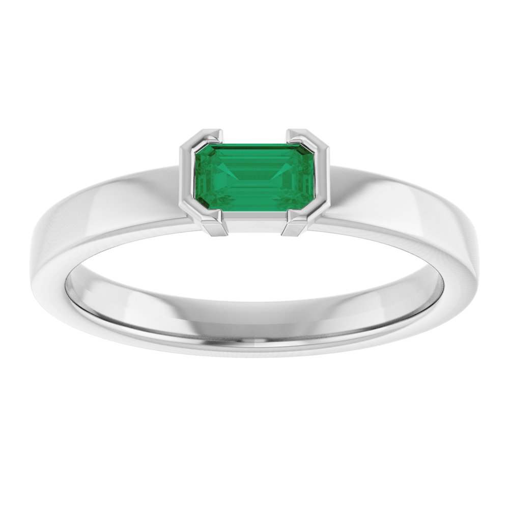 14K White Gold Lab-Grown Emerald Family Stackable Ring
