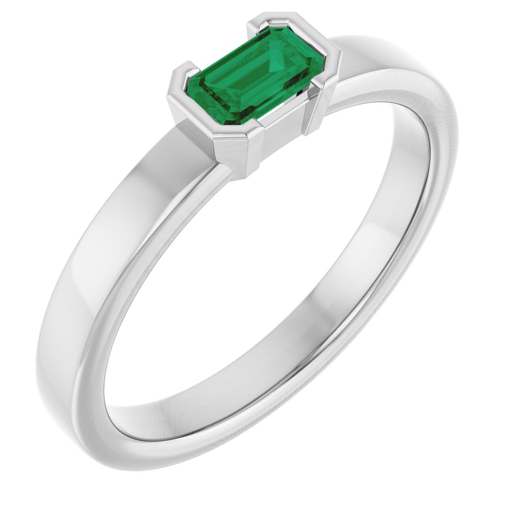 14K White Gold Lab-Grown Emerald Family Stackable Ring