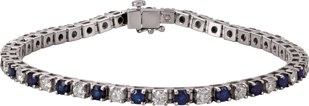 14K White Gold Lab-Grown Blue Sapphire & 2 3/8 CTW Lab-Grown Diamond Line 7" Bracelet
