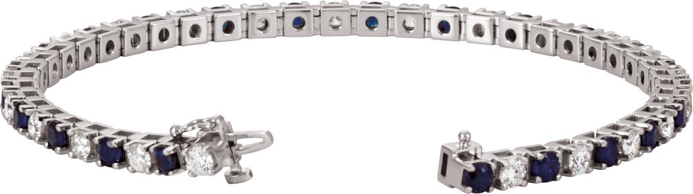 14K White Gold Lab-Grown Blue Sapphire & 2 3/8 CTW Lab-Grown Diamond Line 7" Bracelet