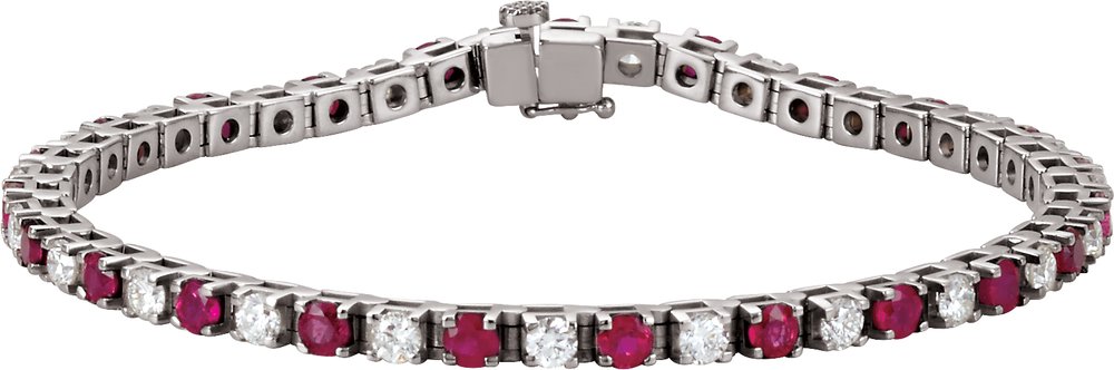 14K White Lab-Grown Ruby & 2 3/8 CTW Lab-Grown Diamond Line 7" Bracelet