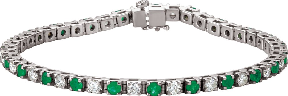 14K White Gold Lab-Grown Emerald & 2 3/8 CTW Lab-Grown Diamond Line 7" Bracelet