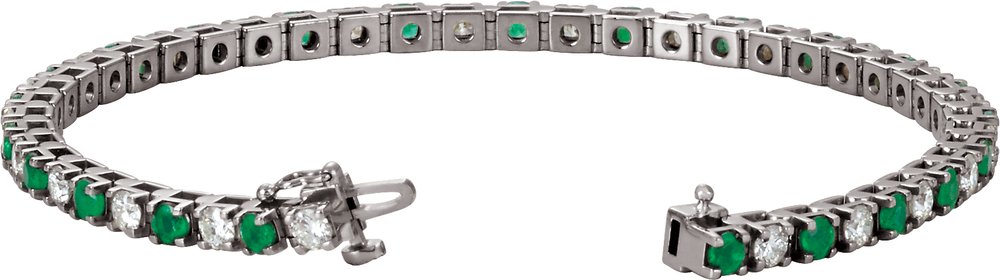 14K White Gold Lab-Grown Emerald & 2 3/8 CTW Lab-Grown Diamond Line 7" Bracelet