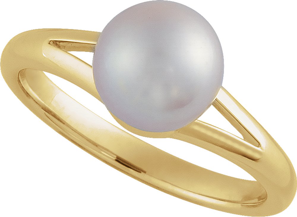 14K Yellow Gold Cultured White Freshwater Pearl Ring