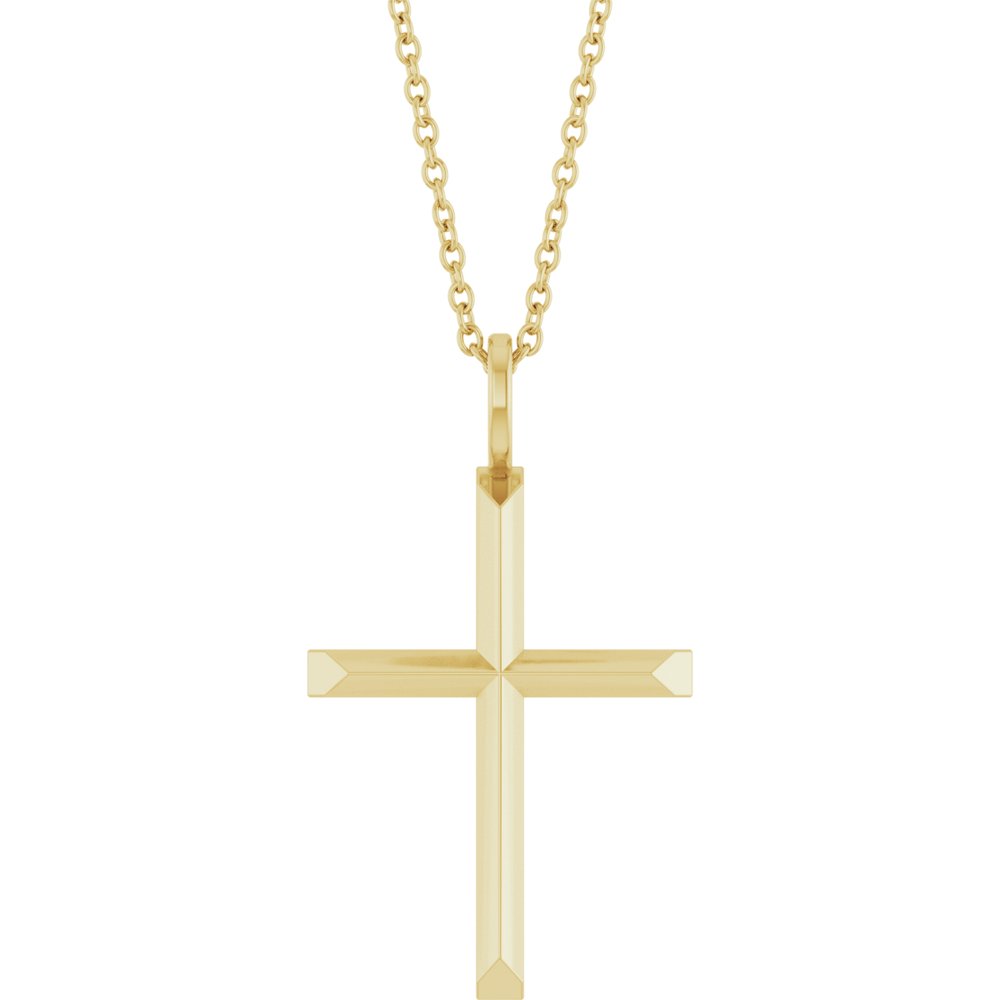 14K Yellow Gold Knife-Edge Cross 16-18" Necklace