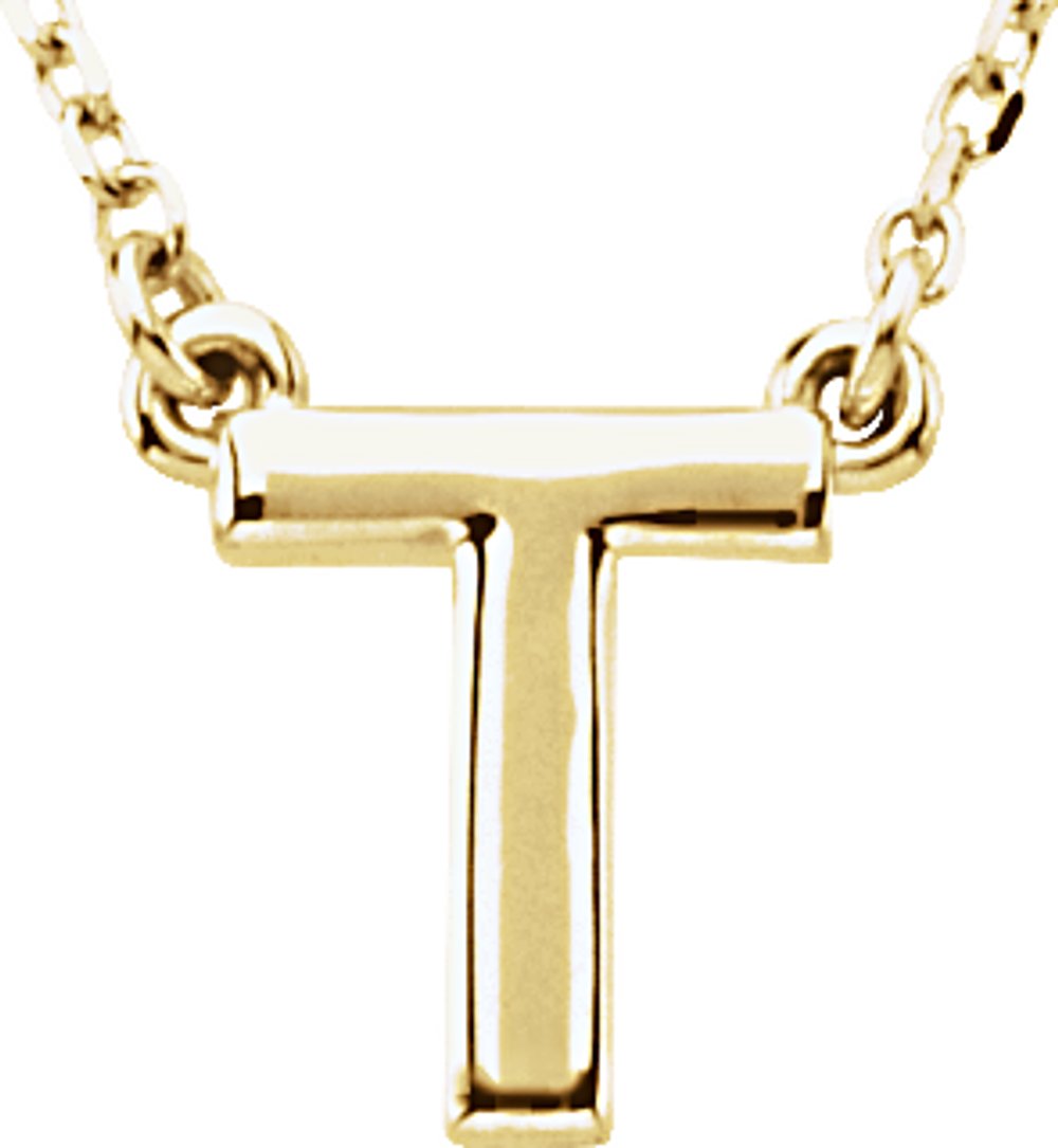 14K Yellow Gold Block Initial T 16" Necklace
