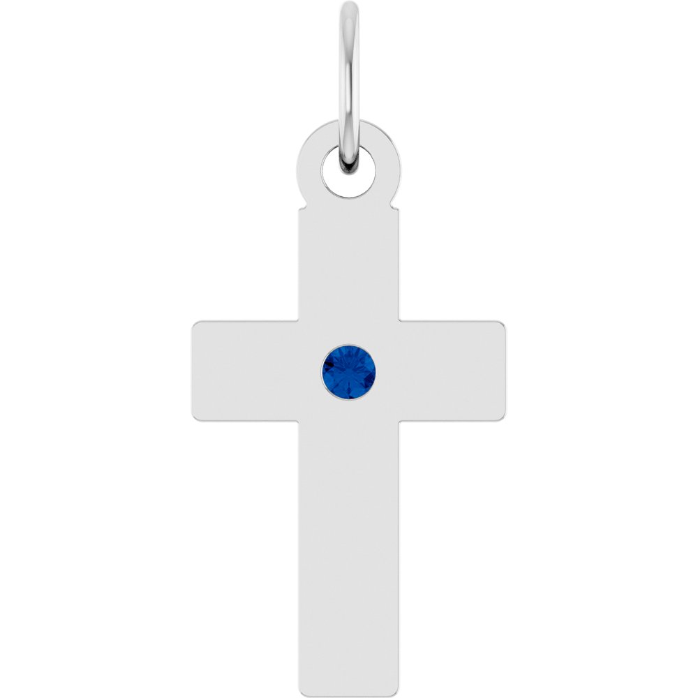 Sterling Silver Lab-Grown Blue Sapphire Cross Pendant