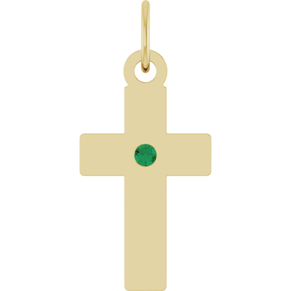 14K Yellow Gold Natural Emerald Cross Pendant