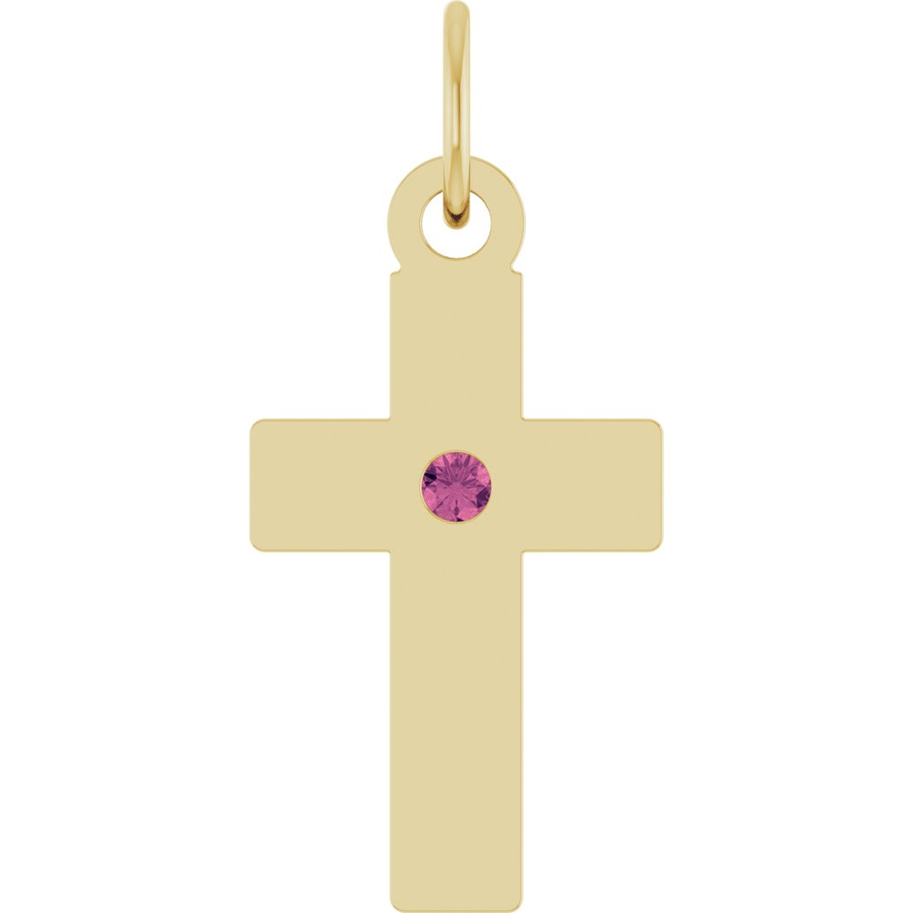 14K Yellow Gold Natural Pink Tourmaline Cross Pendant