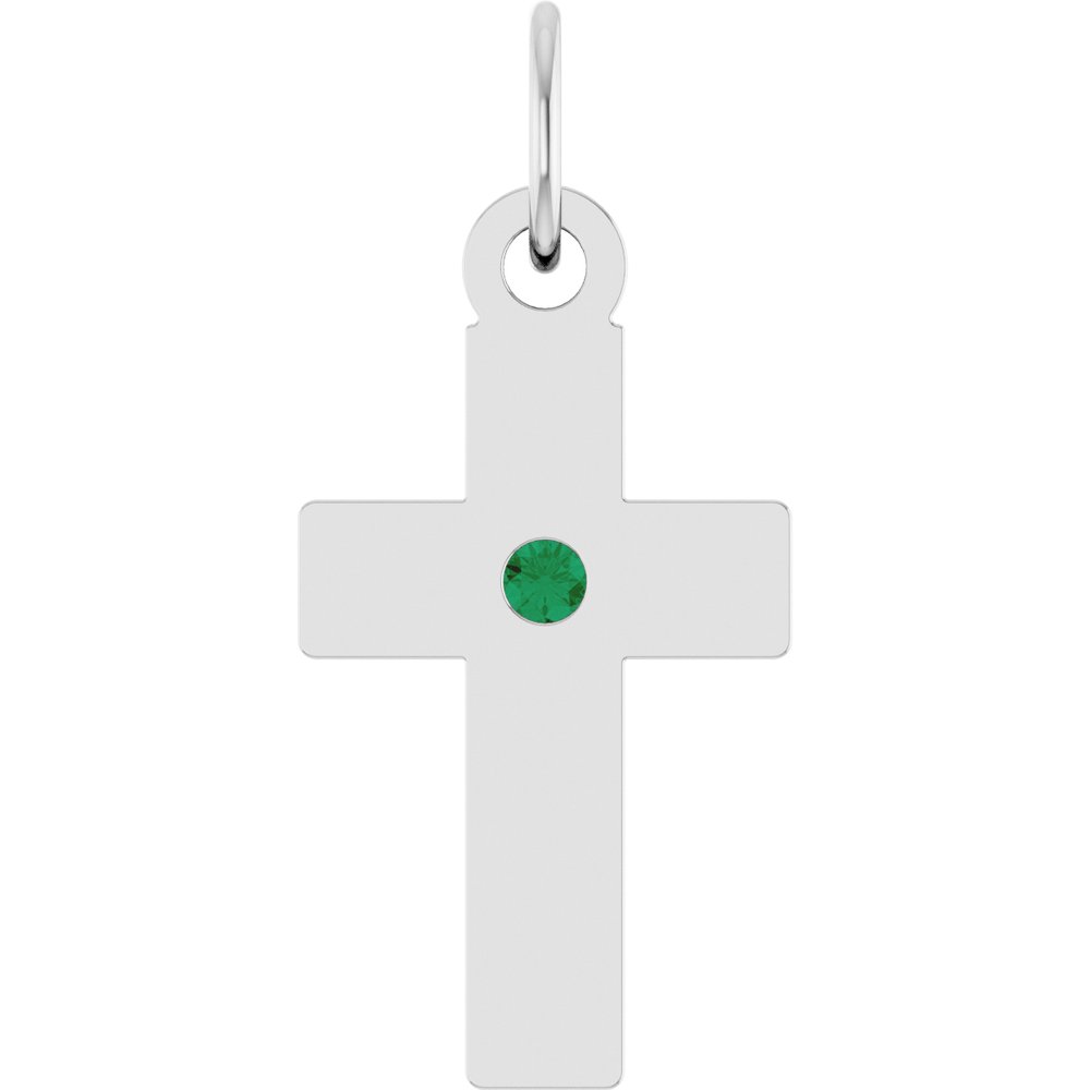 Sterling Silver Lab-Grown Emerald Cross Pendant