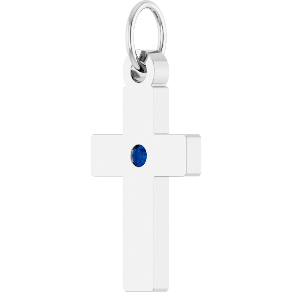 Sterling Silver Lab-Grown Blue Sapphire Cross Pendant