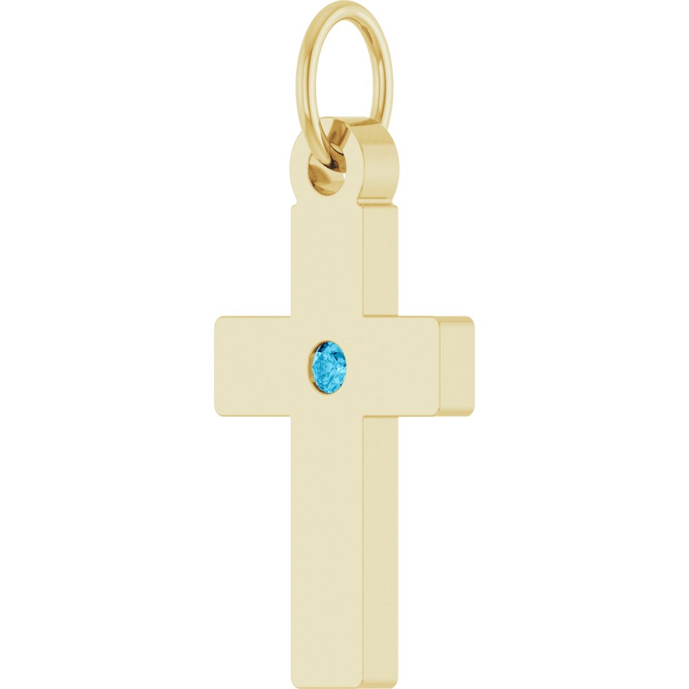 14K Yellow Gold Natural Aquamarine Cross Pendant