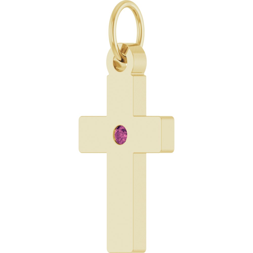 14K Yellow Gold Natural Pink Tourmaline Cross Pendant