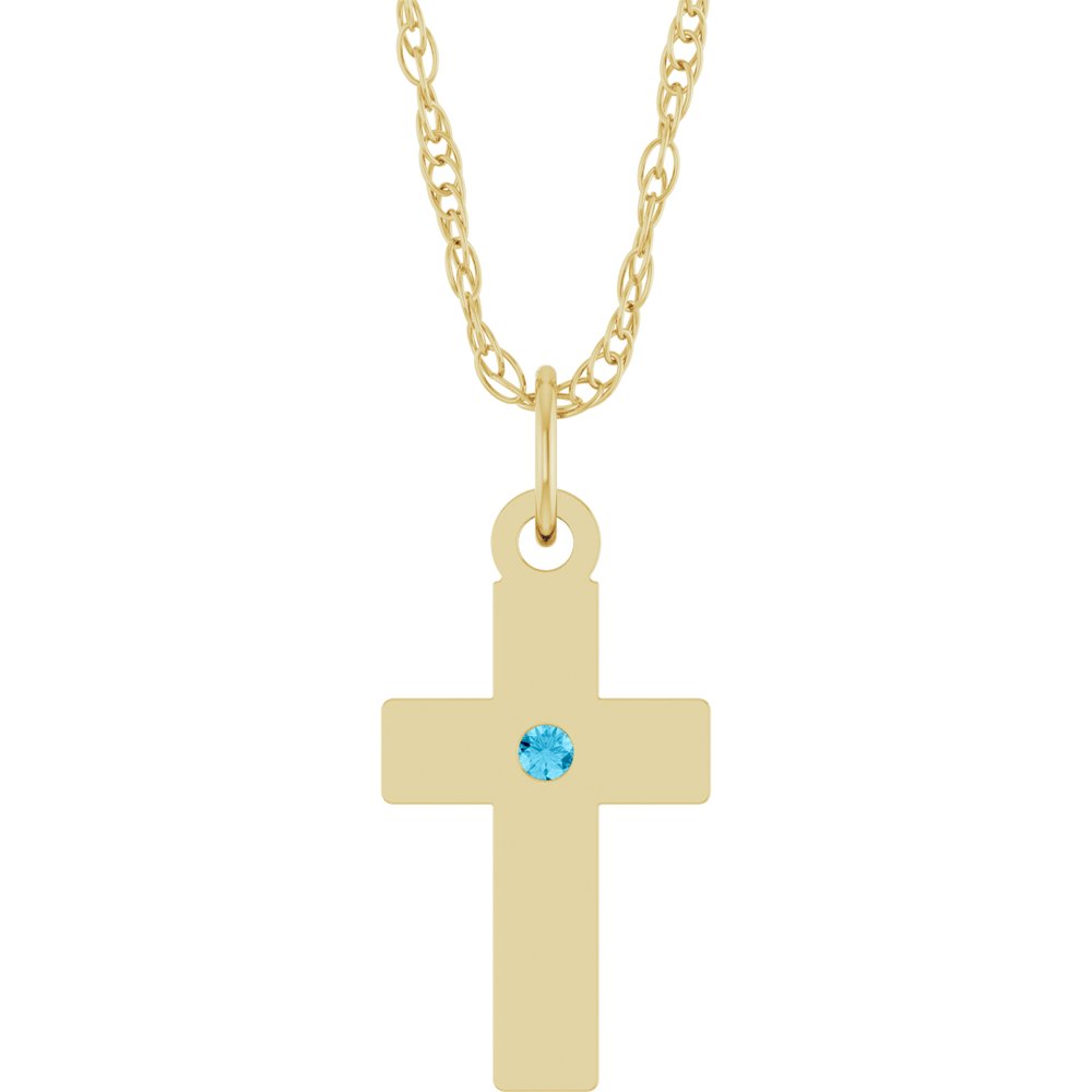 14K Yellow Gold Natural Aquamarine Cross 18" Necklace