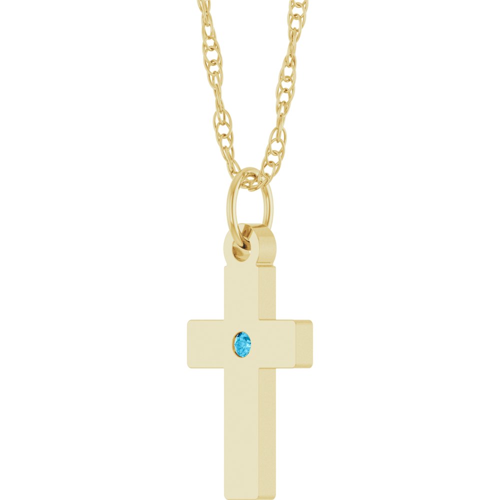 14K Yellow Gold Natural Aquamarine Cross 18" Necklace