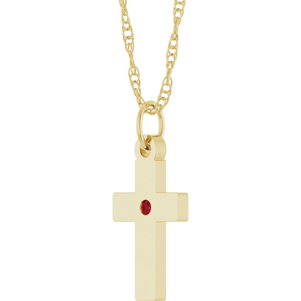 14K Yellow Gold Natural Ruby Cross 18" Necklace