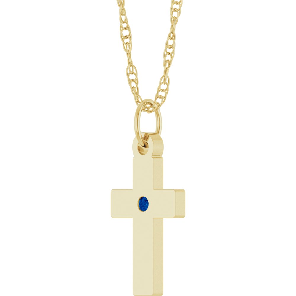 14K Yellow Gold Natural Blue Sapphire Cross 18" Necklace