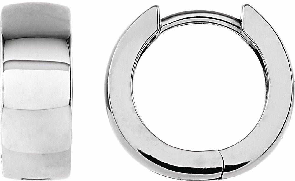 14K White Gold 14 mm Hinged Hoop Earrings