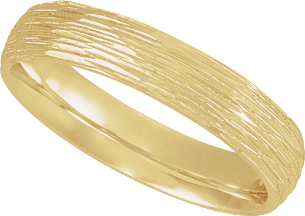 14K Yellow 4 mm Tree Bark-Inspired Comfort-Fit Flat Band