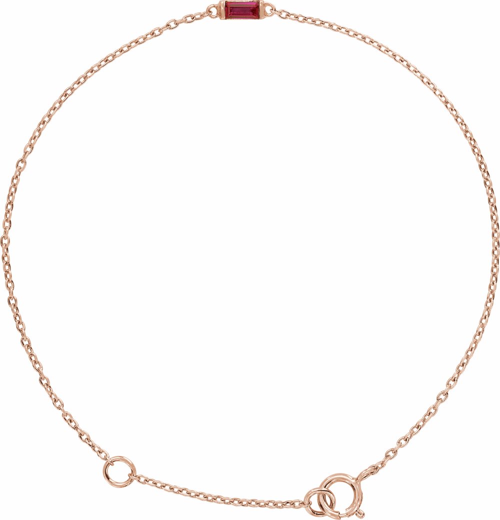 14K Rose Gold Straight Baguette Natural Ruby 6 1/2-7 1/2" Bracelet