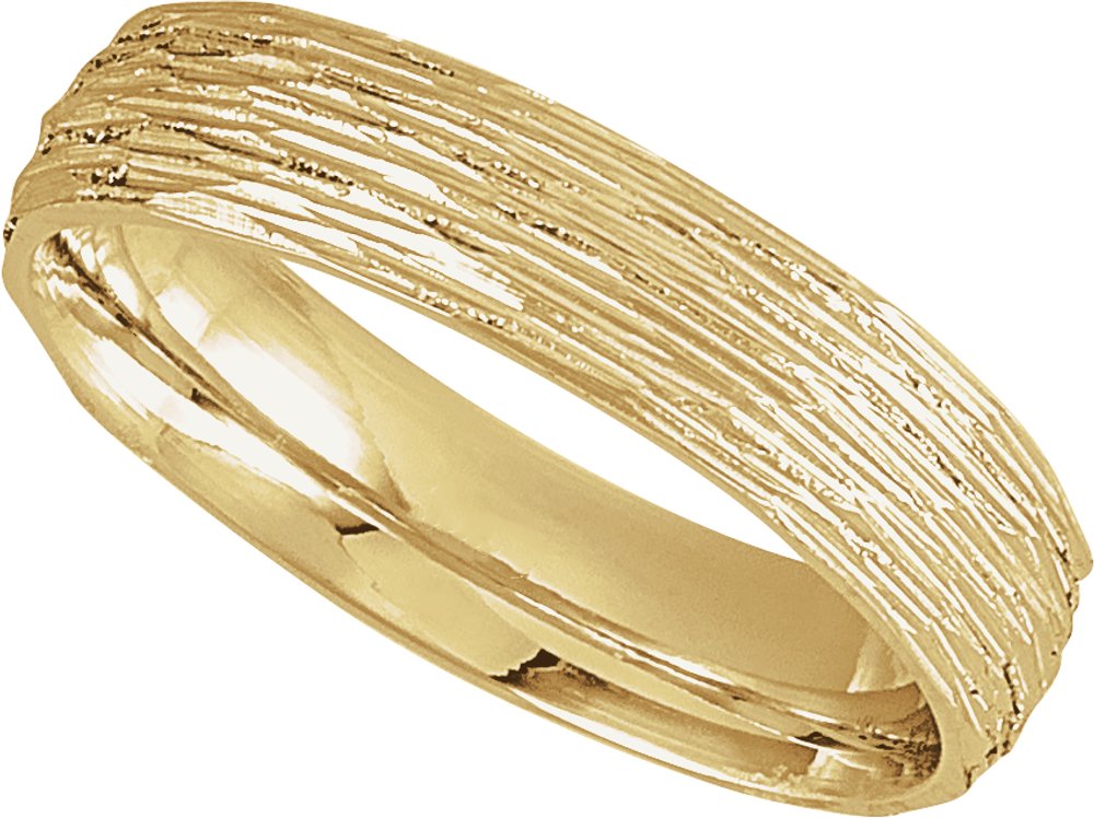 10K Yellow 5 mm Tree Bark-Inspired Comfort-Fit Flat Band Size 10.5