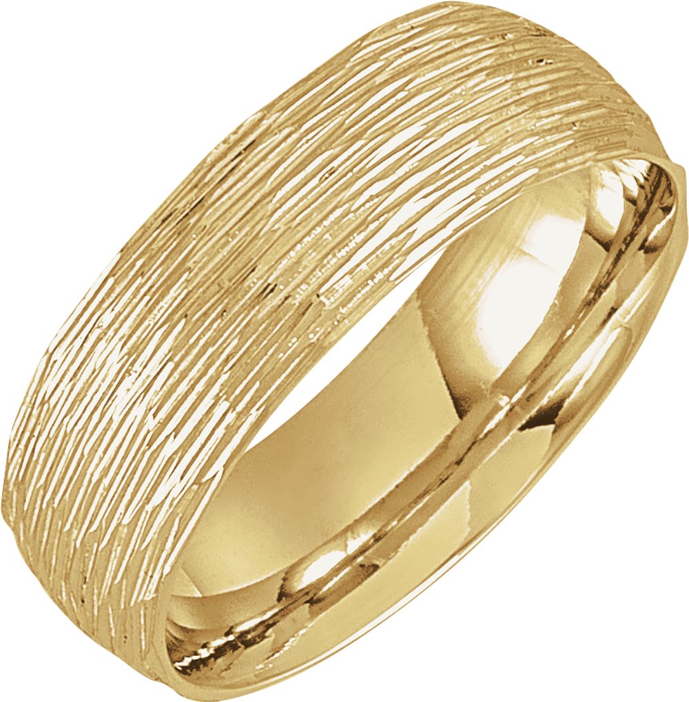 14K Yellow Gold 7 mm Tree Bark-Inspired Comfort-Fit Flat Band Size 9.5