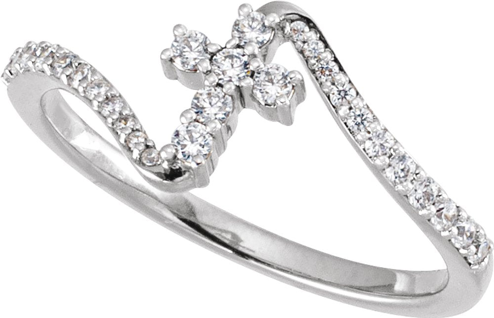 14K White Gold 1/4 CTW Lab-Grown Diamond Cross Ring