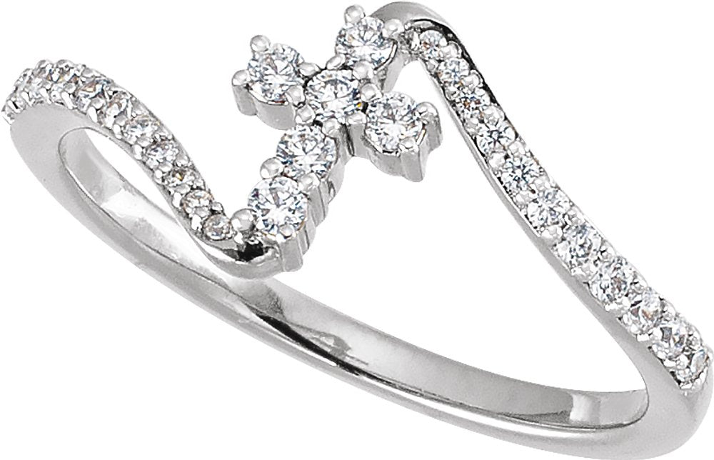 14K White Gold 1/4 CTW Lab-Grown Diamond Cross Ring