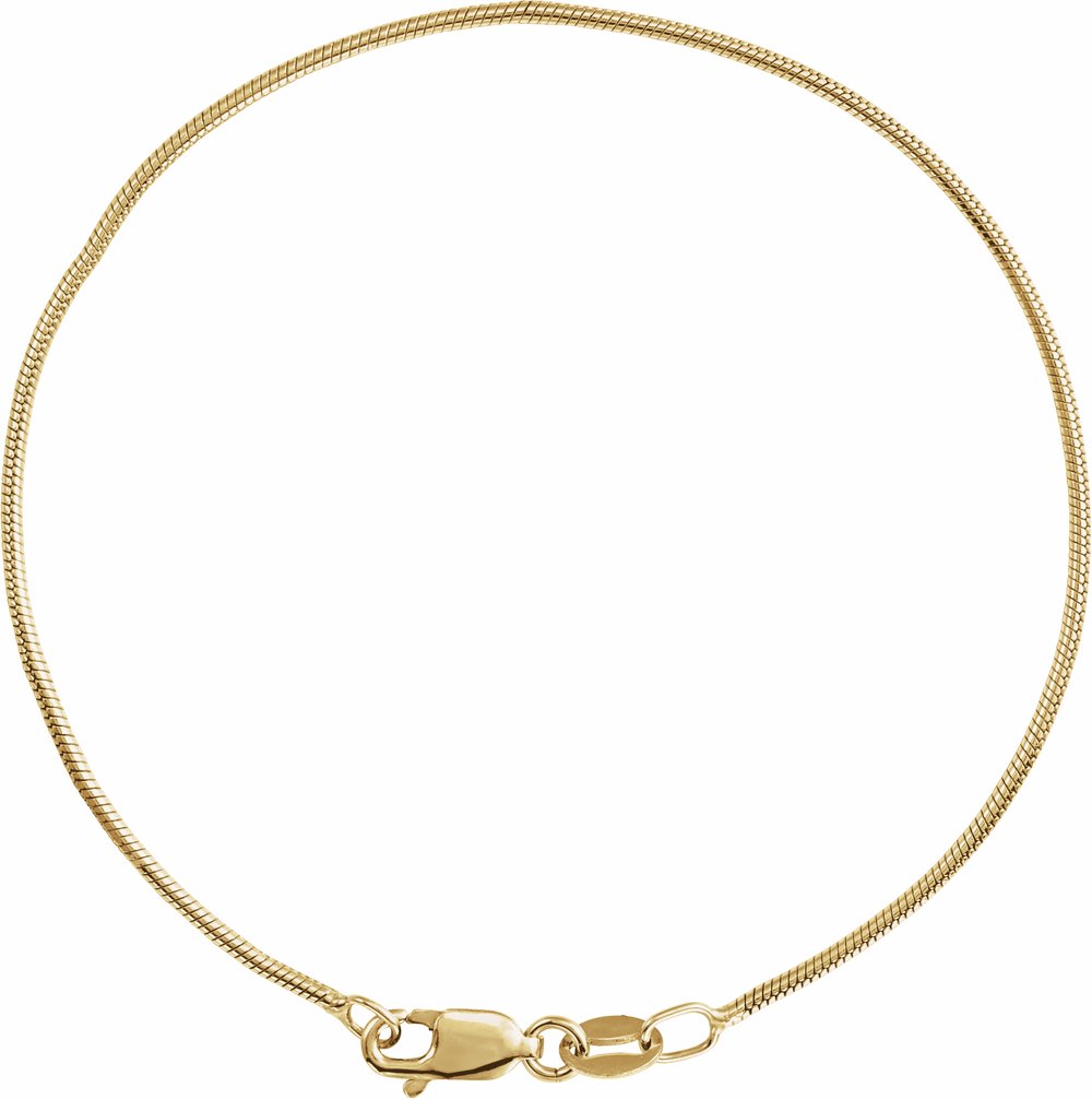 14K Yellow Gold-Filled 1.2 mm Round Snake 7" Chain
