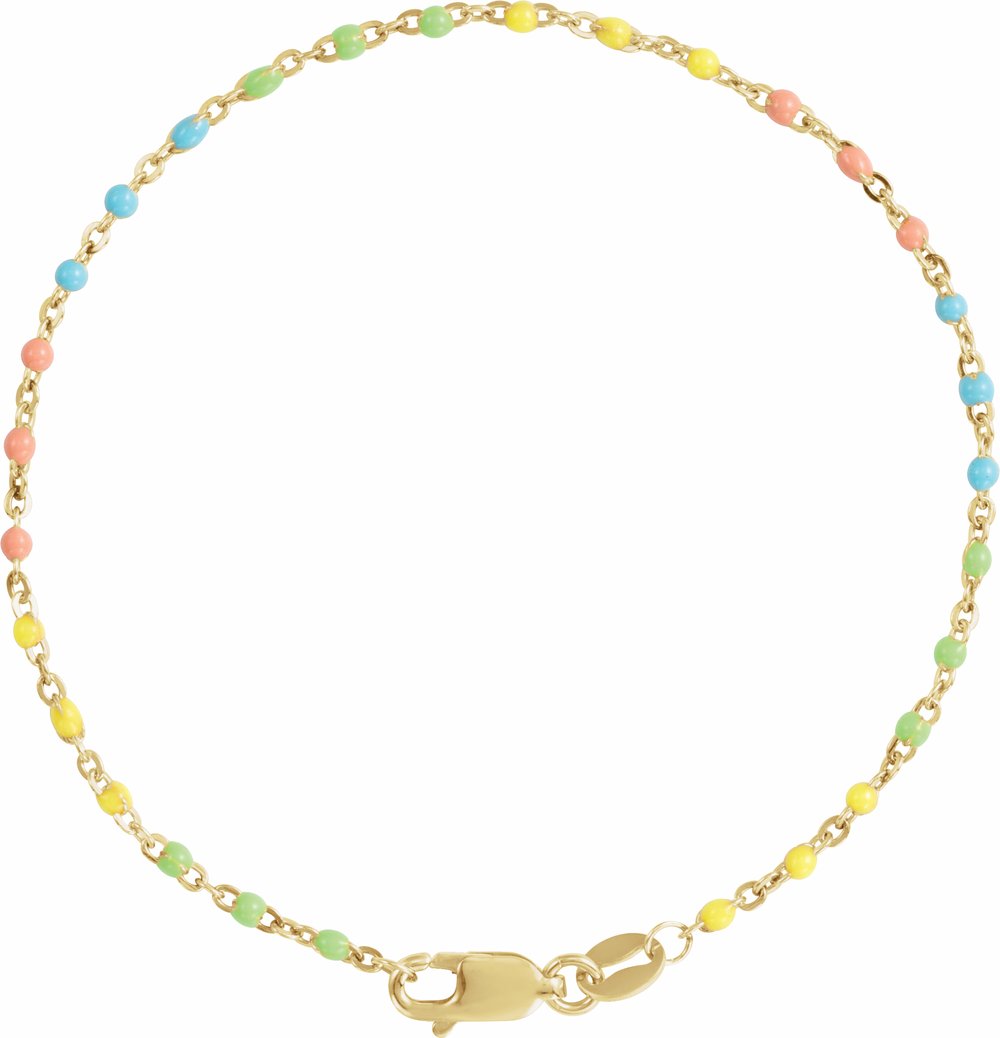 14K Yellow Gold-Filled 1.7 mm Multicolor Enamel Bead Cable 7" Chain