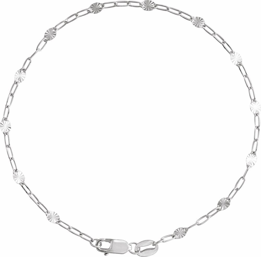 Sterling Silver 2.5 mm Light Paperclip-Style Starburst Mirror 7" Chain