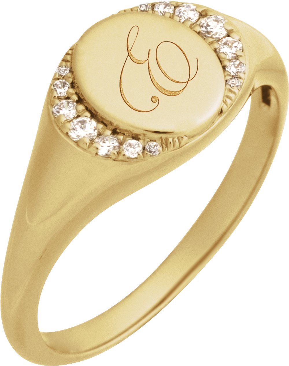 14K Yellow Gold Engravable 1/10 CTW Natural Diamond Signet Ring