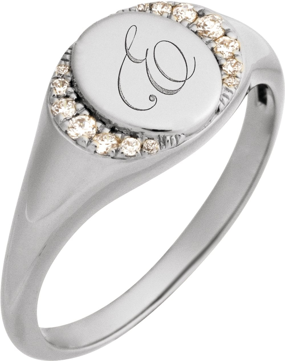 14K White Gold Engravable 1/10 CTW Natural Diamond Signet Ring