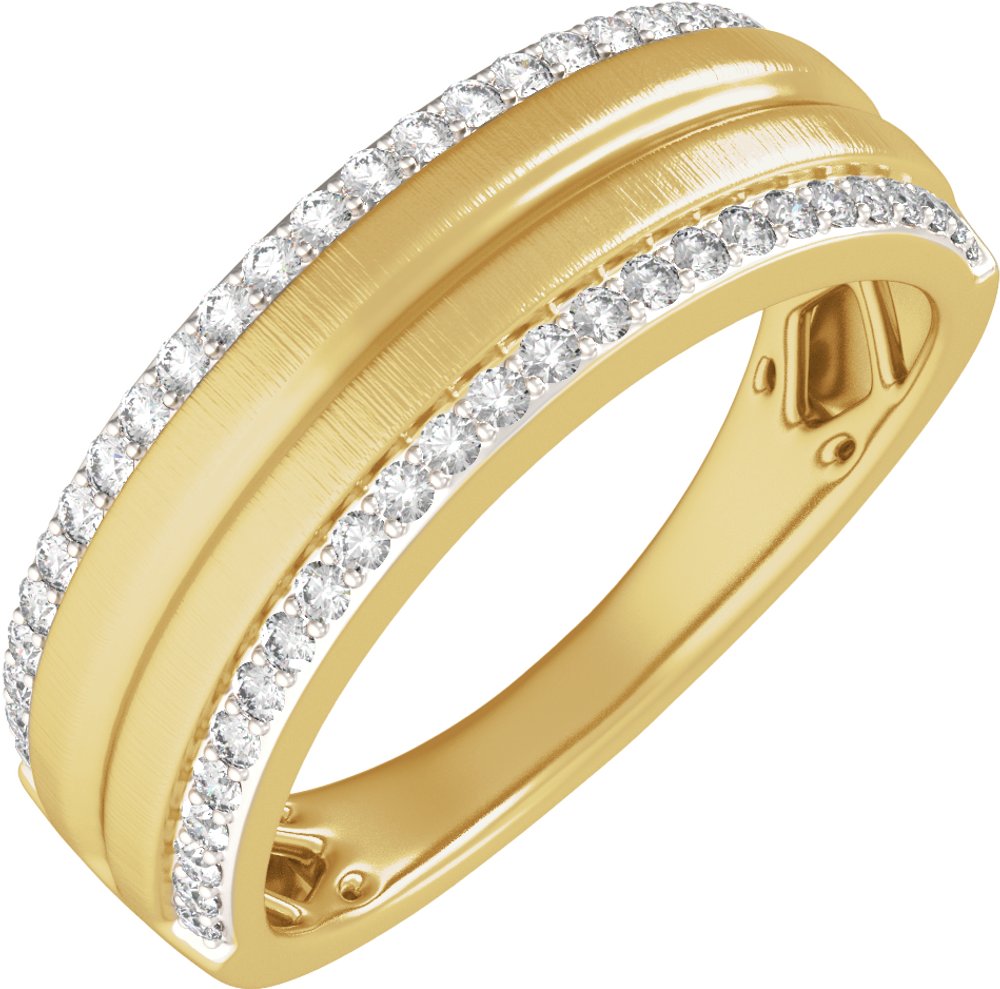 Rhodium-Plated 14K Yellow Gold 1/2 CTW Natural Diamond Tapered Comfort-Fit Half Round Band