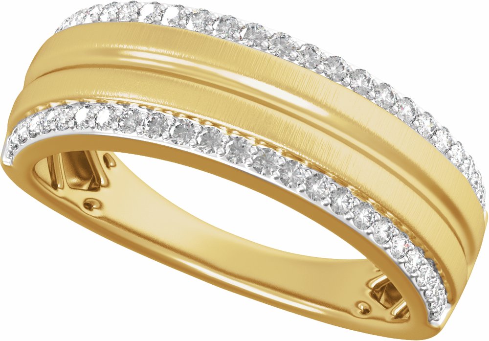 Rhodium-Plated 14K Yellow Gold 1/2 CTW Natural Diamond Tapered Comfort-Fit Half Round Band