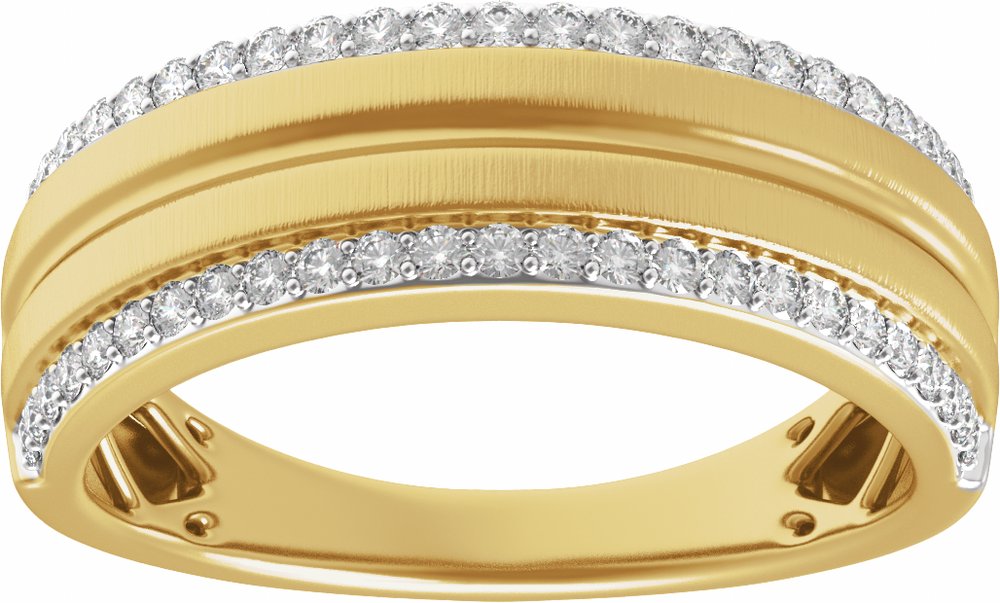 Rhodium-Plated 14K Yellow Gold 1/2 CTW Natural Diamond Tapered Comfort-Fit Half Round Band