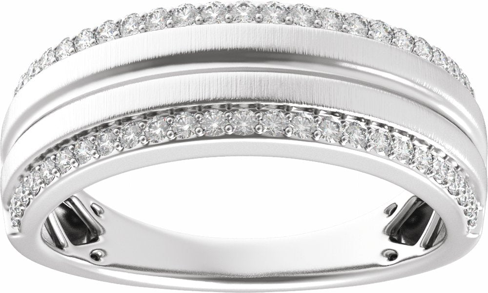 14K White 1/2 CTW Natural Diamond Tapered Comfort-Fit Half Round Band