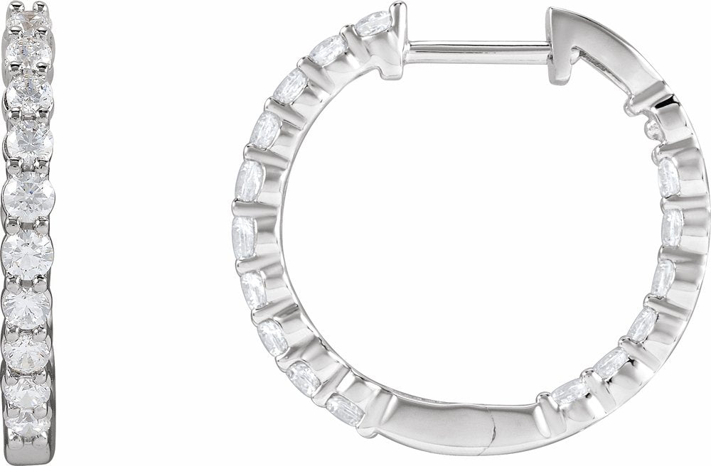 14K White Gold 1 CTW Natural Diamond Inside-Outside Hinged 19.3 mm Hoop Earrings
