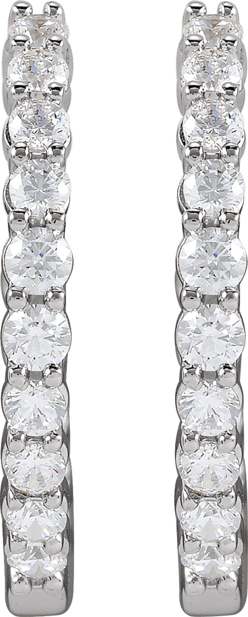 14K White 1 CTW Lab-Grown Diamond Inside-Outside Hinged 19.3 mm Hoop Earrings
