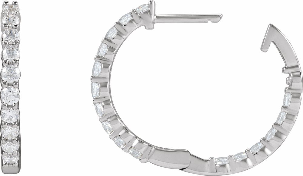 14K White Gold 1 CTW Natural Diamond Inside-Outside Hinged 19.3 mm Hoop Earrings