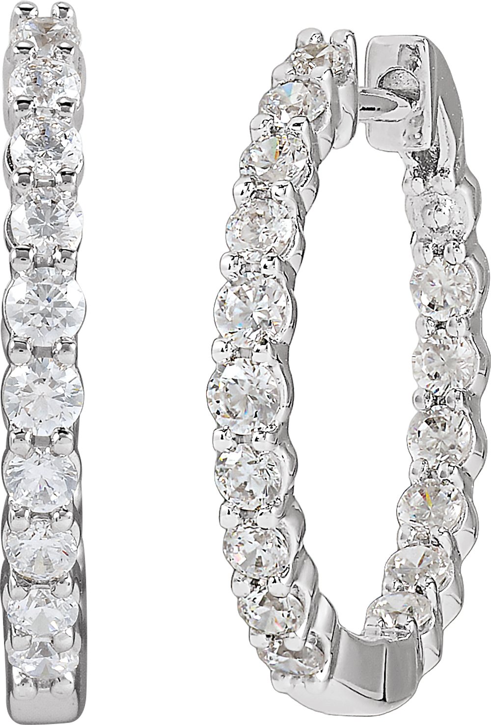 14K White 1 CTW Lab-Grown Diamond Inside-Outside Hinged 19.3 mm Hoop Earrings