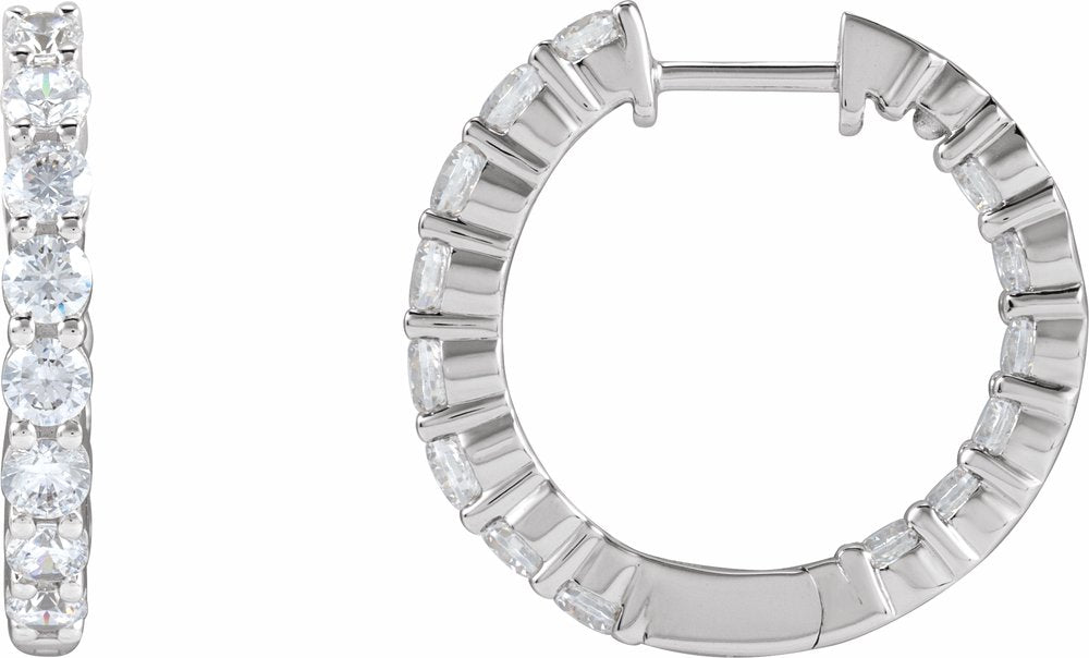 14K White Gold 2 CTW Lab-Grown Diamond Inside-Outside Hinged 20 mm Hoop Earrings
