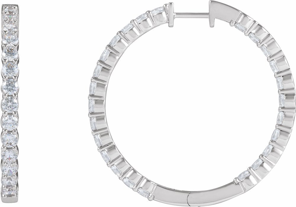 14K White Gold 4 CTW Lab-Grown Diamond Inside-Outside Hinged 36 mm Hoop Earrings