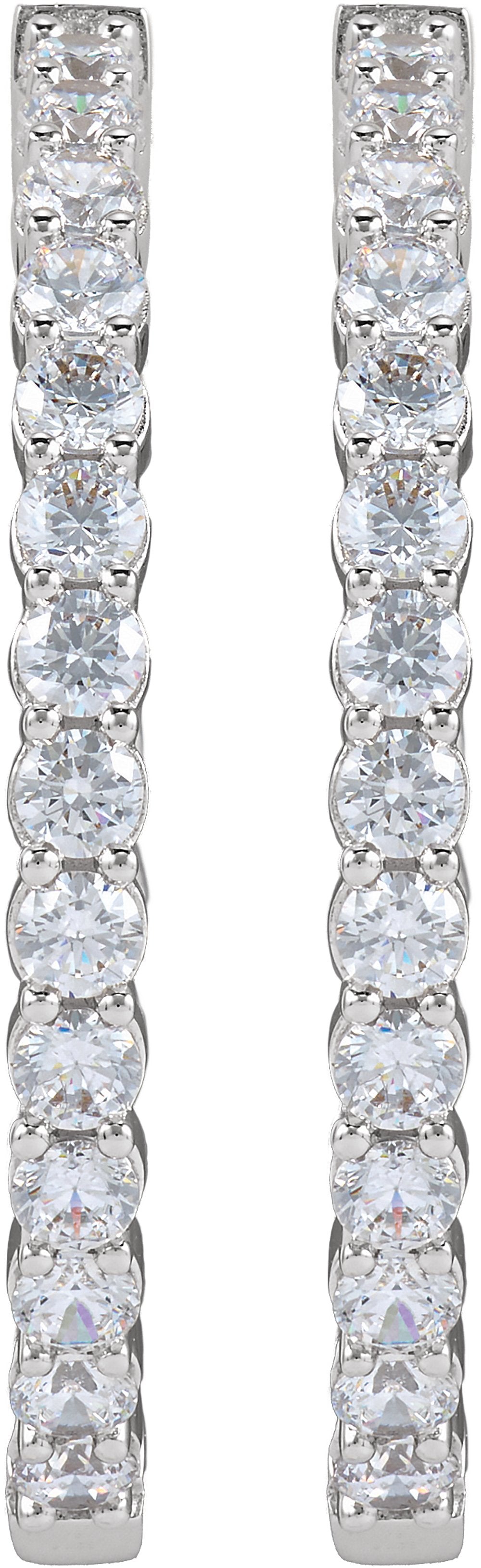 14K White Gold 4 CTW Lab-Grown Diamond Inside-Outside Hinged 36 mm Hoop Earrings
